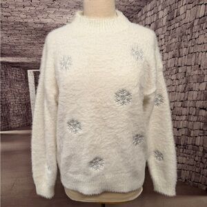 Hem & Thread Ivory Sweater with Silver Snowflake Design